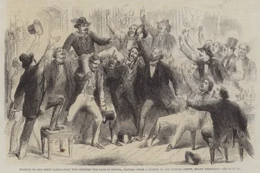 Ovation to the First Garibaldian entered the Cafe di Europa, Naples